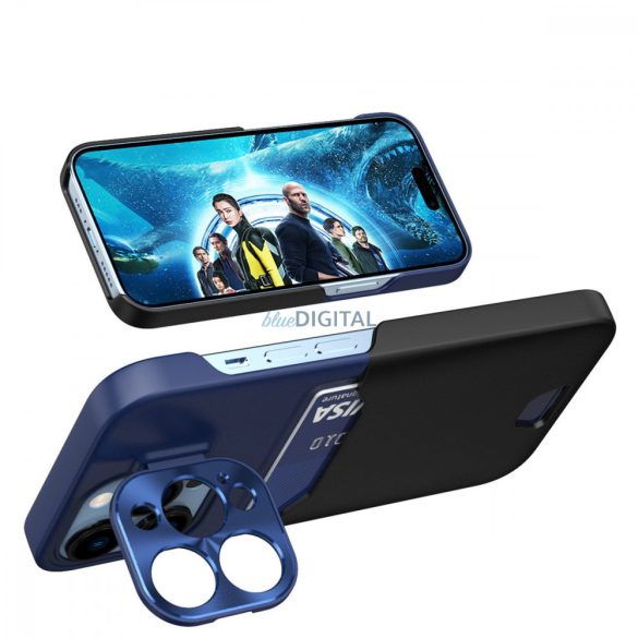 Leather Stand Case Samsung Galaxy S23 Ultra tok kártyatartóval, állvánnyal kék