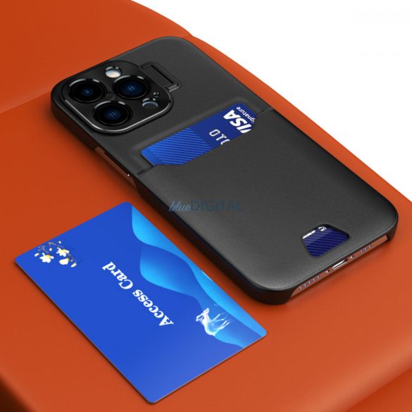 Leather Stand Case Samsung Galaxy S23 Ultra tok kártyatartóval, állvánnyal fekete