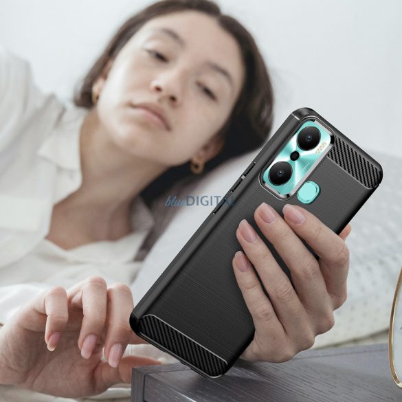 Carbon Case tok Infinix Hot 20 Play rugalmas szilikon szén-dioxid borítás fekete