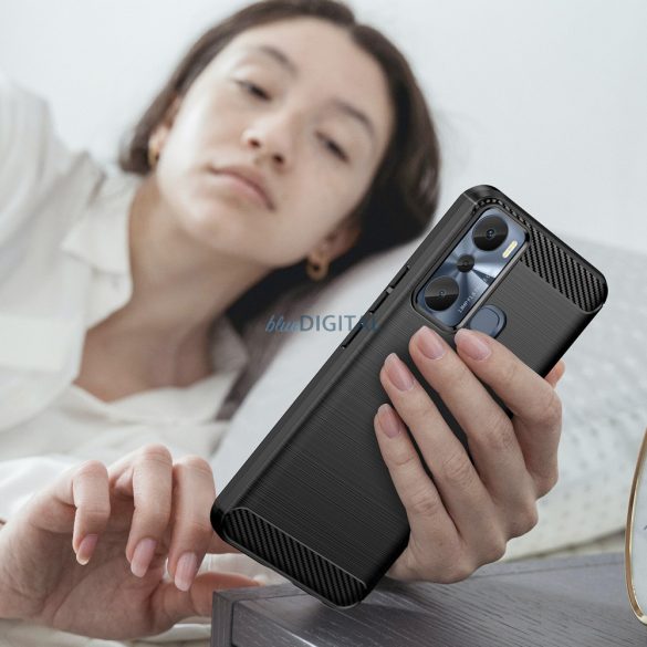 Carbon Case Infinix Hot 20i rugalmas szilikon carbon tok fekete