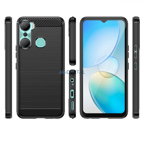 Carbon Case Infinix Hot 12 Pro rugalmas szilikon carbon tok fekete