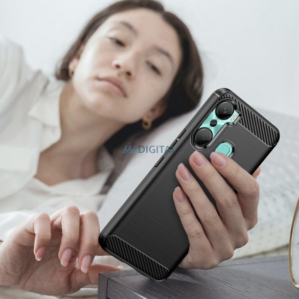 Carbon Case Infinix Hot 12 Pro rugalmas szilikon carbon tok fekete