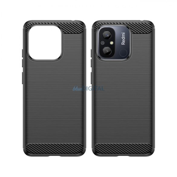 Carbon Case Xiaomi Redmi 11A / Poco C55 / Redmi 12C Rugalmas szilikon carbon tok fekete