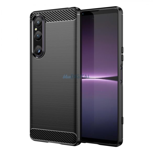 Carbon Case Sony Xperia 1 V rugalmas szilikon carbon tok fekete