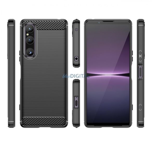 Carbon Case Sony Xperia 1 V rugalmas szilikon carbon tok fekete