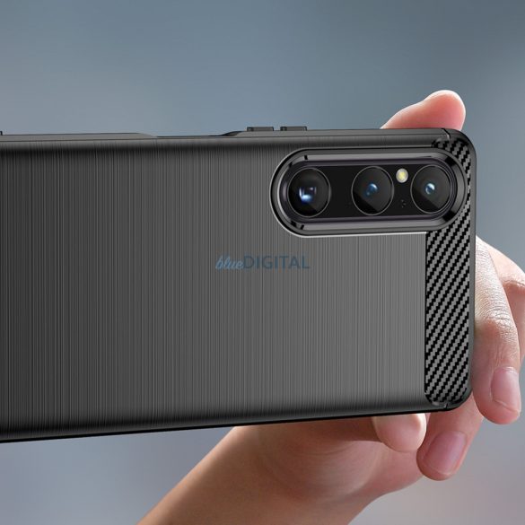 Carbon Case Sony Xperia 1 V rugalmas szilikon carbon tok fekete