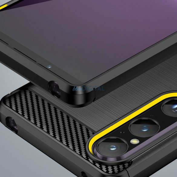 Carbon Case Sony Xperia 1 V rugalmas szilikon carbon tok fekete