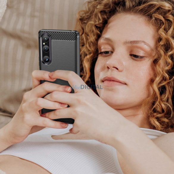 Carbon Case Sony Xperia 1 V rugalmas szilikon carbon tok fekete