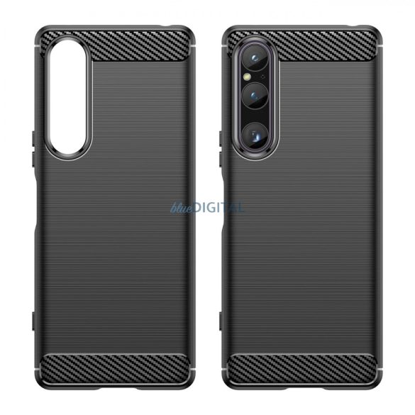 Carbon Case Sony Xperia 1 V rugalmas szilikon carbon tok fekete