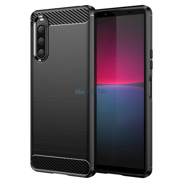 Carbon Case Sony Xperia 10 V rugalmas szilikon carbon tok fekete