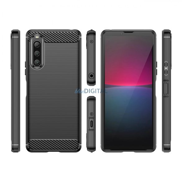 Carbon Case Sony Xperia 10 V rugalmas szilikon carbon tok fekete