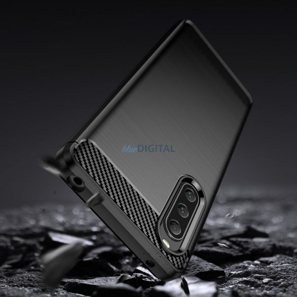 Carbon Case Sony Xperia 10 V rugalmas szilikon carbon tok fekete