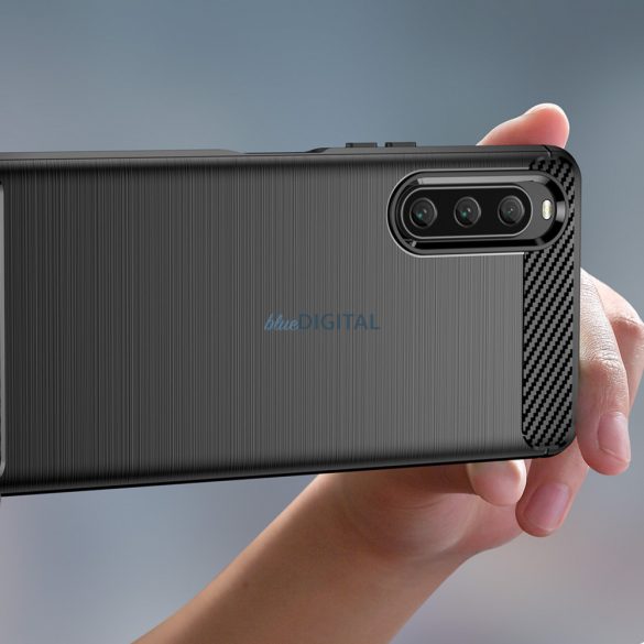 Carbon Case Sony Xperia 10 V rugalmas szilikon carbon tok fekete