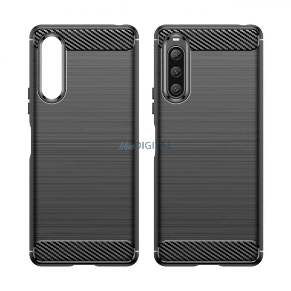 Carbon Case Sony Xperia 10 V rugalmas szilikon carbon tok fekete