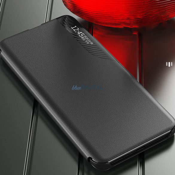 Eco Leather View Case for Xiaomi Redmi 11A / Poco C55 / Redmi 12C tok flipes állvánnyal, fekete