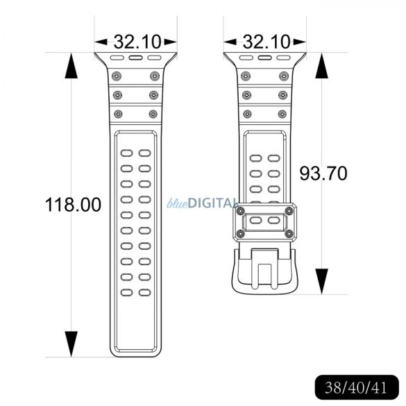 Strap Triple Protection szíj az Apple Watch SE, 8, 7, 6, 5, 4, 3, 2, 1 (41, 40, 38 mm) szalag karkötőhöz átlátszó tok