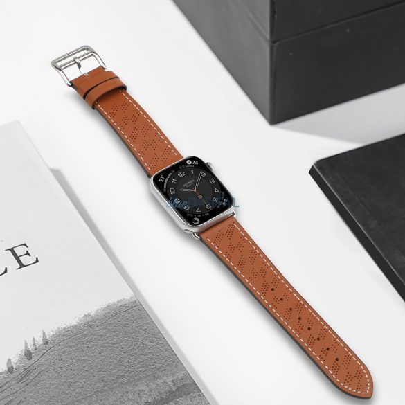 Bőr csereszíj Apple Watch SE, 9, 8, 7, 6, 5, 4, 3, 2, 1 (41, 40, 38 mm) barna