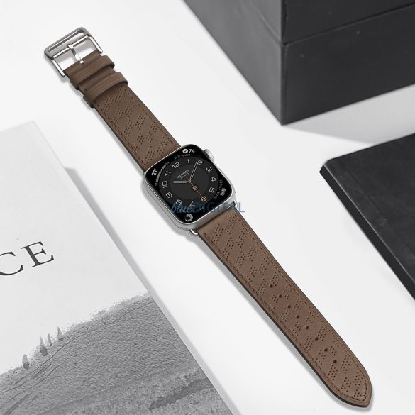 Bőr csereszíj Apple Watch SE, 9, 8, 7, 6, 5, 4, 3, 2, 1 (41, 40, 38 mm) sötétbarna