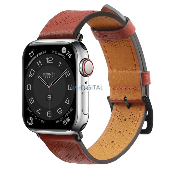 Bőr csereszíj Apple Watch Ultra, SE, 9, 8, 7, 6, 5, 4, 3, 2, 1 (49, 45, 44, 42 mm) piros