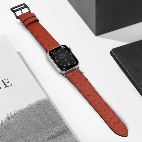 Bőr csereszíj Apple Watch Ultra, SE, 9, 8, 7, 6, 5, 4, 3, 2, 1 (49, 45, 44, 42 mm) piros