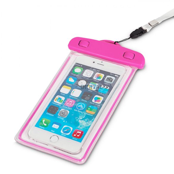 PVC vízálló telefontartó tok nyakpánttal - rózsaszín