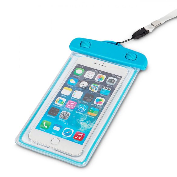 PVC vízálló telefontartó tok nyaklánccal - kék