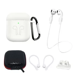   SILICONE Case Set AirPods 2 / AirPods 1 + tok / fülhorog / nyakpánt / óraszíj tartó / karabiner | Fehér