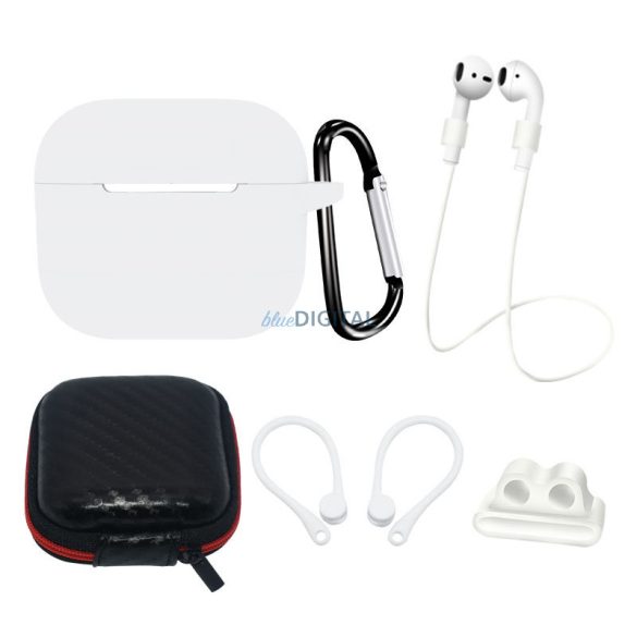 AirPods 3 SILICONE Case set/fülhorog/nyakpánt/óraszíj tartó/karabiner | Fehér tok