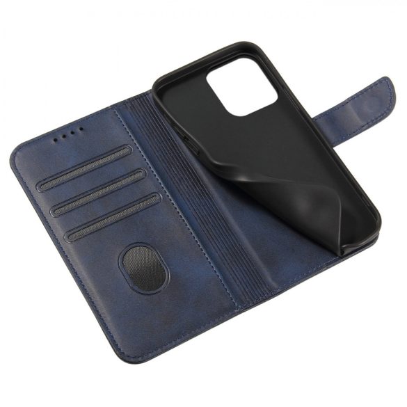 Flipes tok állvánnyal, pénztárcával iPhone 15 Pro Max mágneses tok - Kék