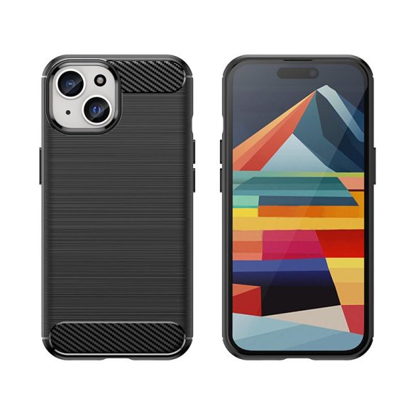 CARBON tok Rugalmas tok iPhone 15 Carbon Case - fekete