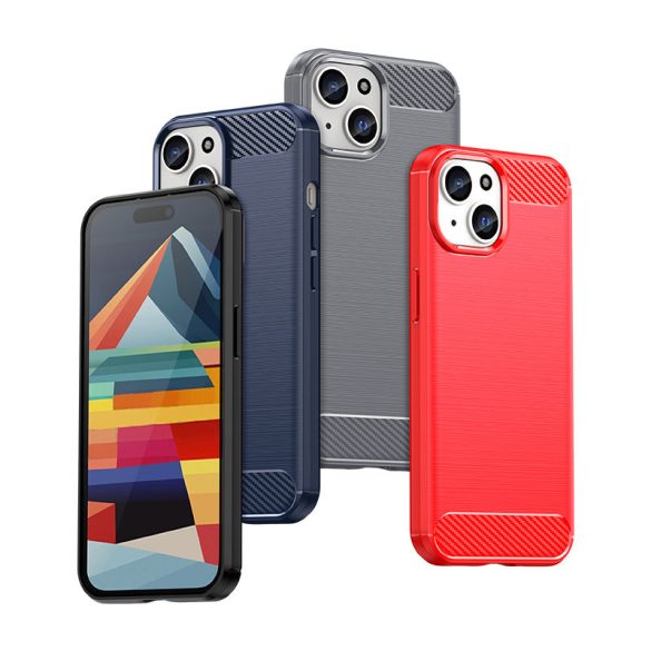 CARBON tok Rugalmas tok iPhone 15 Carbon Case - fekete