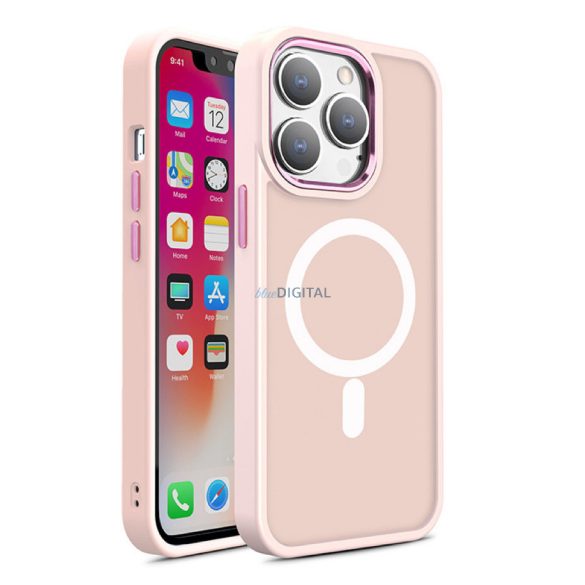 Mágneses színű matt tok iPhone 15 Pro - rózsaszín