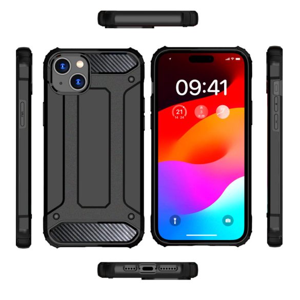 iPhone 15 Hybrid Armor tok - fekete