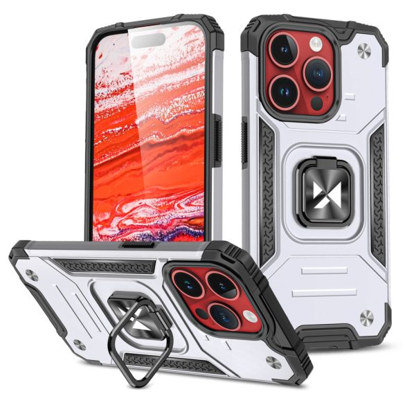 Wozinsky Ring Armor iPhone 15 Pro Max gyűrűs Armor tok - Ezüst