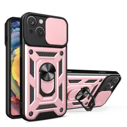   Hybrid Armor Camshield tok állvánnyal és kameravédővel iPhone 15 Plus - Rózsaszín