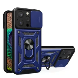   Hybrid Armor Camshield iPhone 15 Pro tok elrugaszkodó állvánnyal és kameravédővel - Kék