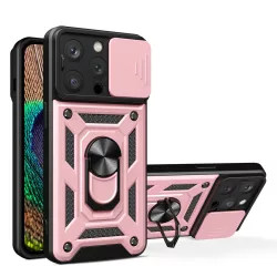   Hybrid Armor Camshield tok állvánnyal és kameravédővel iPhone 15 Pro - rózsaszín
