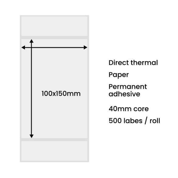 Termoaktív címkenyomtató papír 100*150 mm (500 matrica/tekercs)