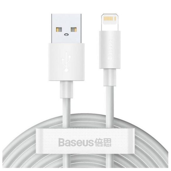 Kábel USB LIGHTNING 2.4a 1,5 BASEUS Simple WISDOM TZCALZJ-02 FEHÉR készlet 2 darab