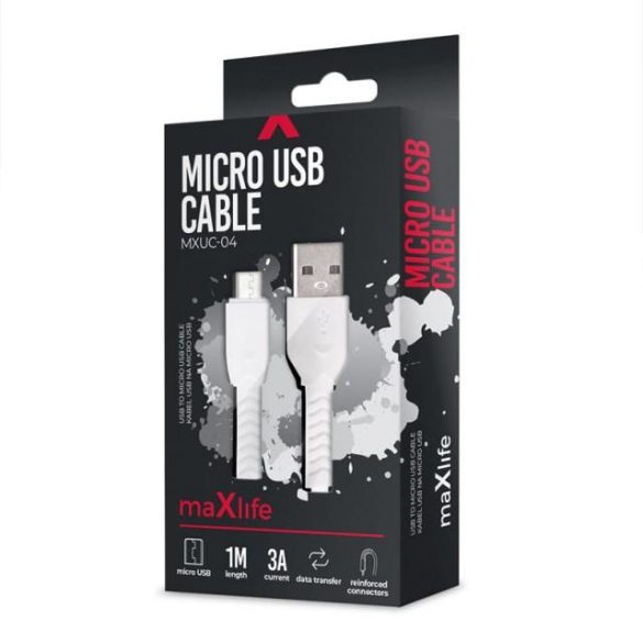 Kábel MICRO USB MaxLife MXUC-04 FEHÉR 3A 1M