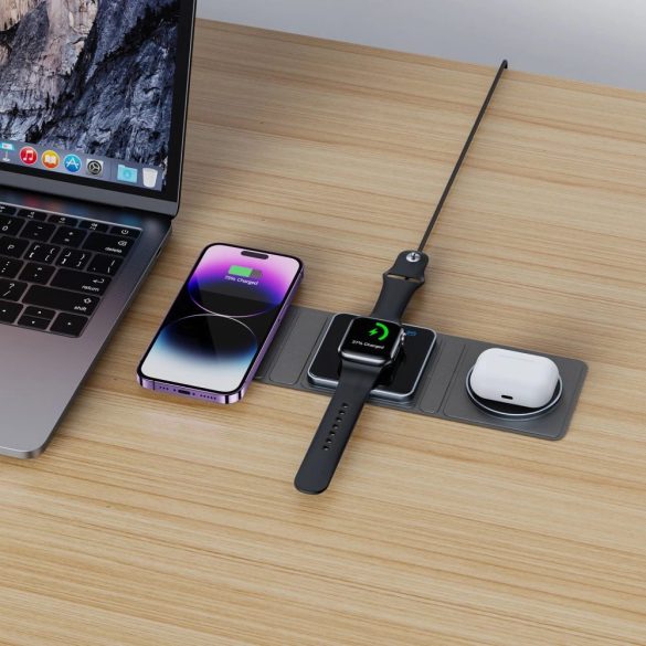 Tech-Protect QI15W-A31 3 az 1-ben MagSafe induktív töltő okostelefon / Apple Watch / AirPods - fekete