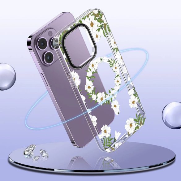 Tech-Protect MagMood (Dasies with Leaves) MagSafe tok iPhone 15 - fehér