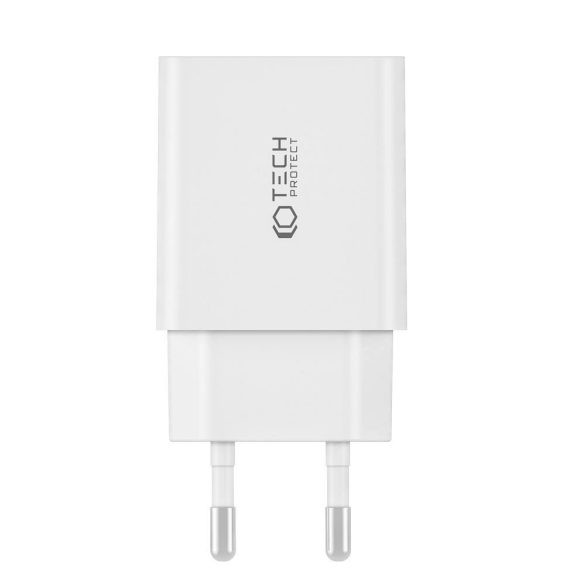 Tech-Protect C35W hálózati töltő 2xUSB-C csatlakozással Type-C - Type-C kábellel 35W PD - fehér