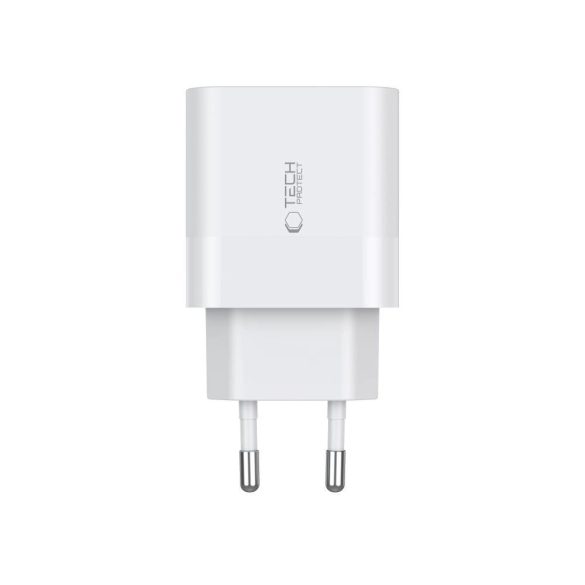 Tech-Protect C20W hálózati töltő 2xUSB-C csatlakozással PD 20W - fehér