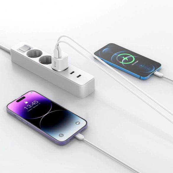 Tech-Protect C20W mini hálózati töltő 1xUSB-A és 1xUSB-C csatlakozással 20W PD QC - fehér