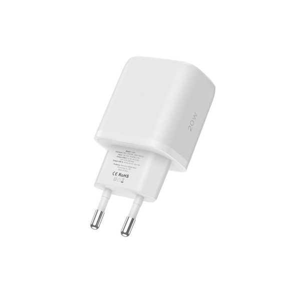 Tech-Protect C20W hálózati töltő 1xUSB-A és 1xUSB-C csatlakozással 20W PD QC Type-C - Lightning kábellel - fehér