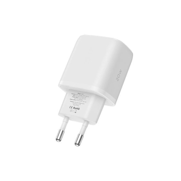 Tech-Protect C20W hálózati töltő 1xUSB-A és 1xUSB-C csatlakozással 20W PD QC Type-C - Type-C kábellel - fehér