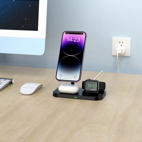 Tech-Protect QI15W-A22 3 az 1-ben induktív MagSafe töltő és állvány okostelefon / Apple Watch / AirPods - fekete