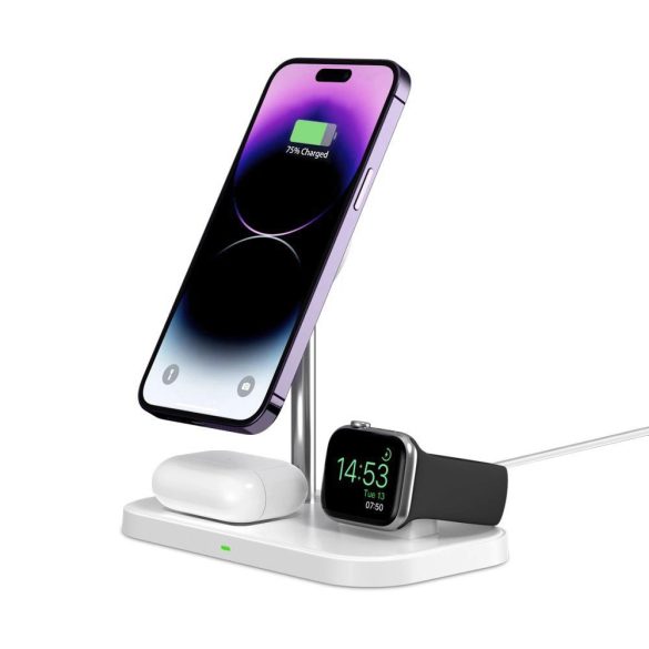 Tech-Protect QI15W-A22 3 az 1-ben induktív MagSafe töltő és állvány okostelefon / Apple Watch / AirPods - fehér