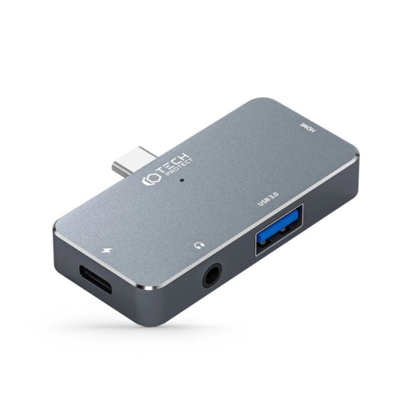 Tech-Protect V6 4 az 1-ben dokkoló USB-C - USB-A 3.0 / USB-C PD100W / HDMI / mini jack 3,5 mm - szürke